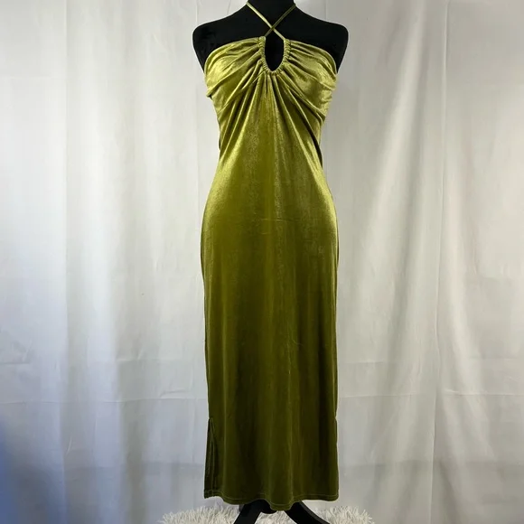 Sage Green velvet, halter, midi dress, large, NWT - Picture 10 of 10